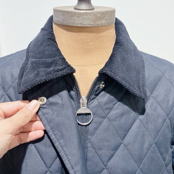 Barbour Tulip Corduroy Trim Quilted Coat Jacket Navy Blue Size US 6 MSRP$465 - Picture 5 of 8